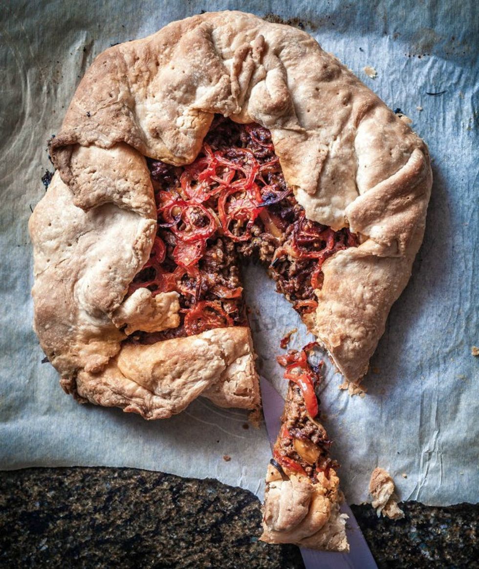 red and purple Savory \u2014 Beef, Peppers, and Leeks