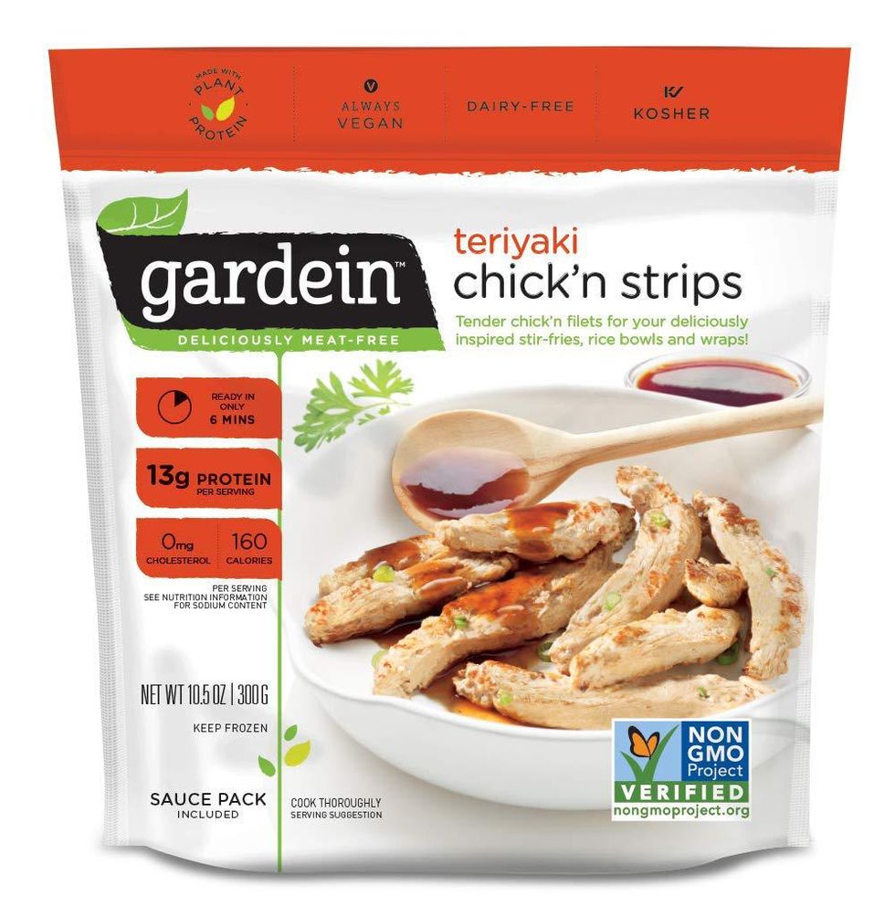 red and white Gardein Teriyaki Plant-Based Chick'n Strips
