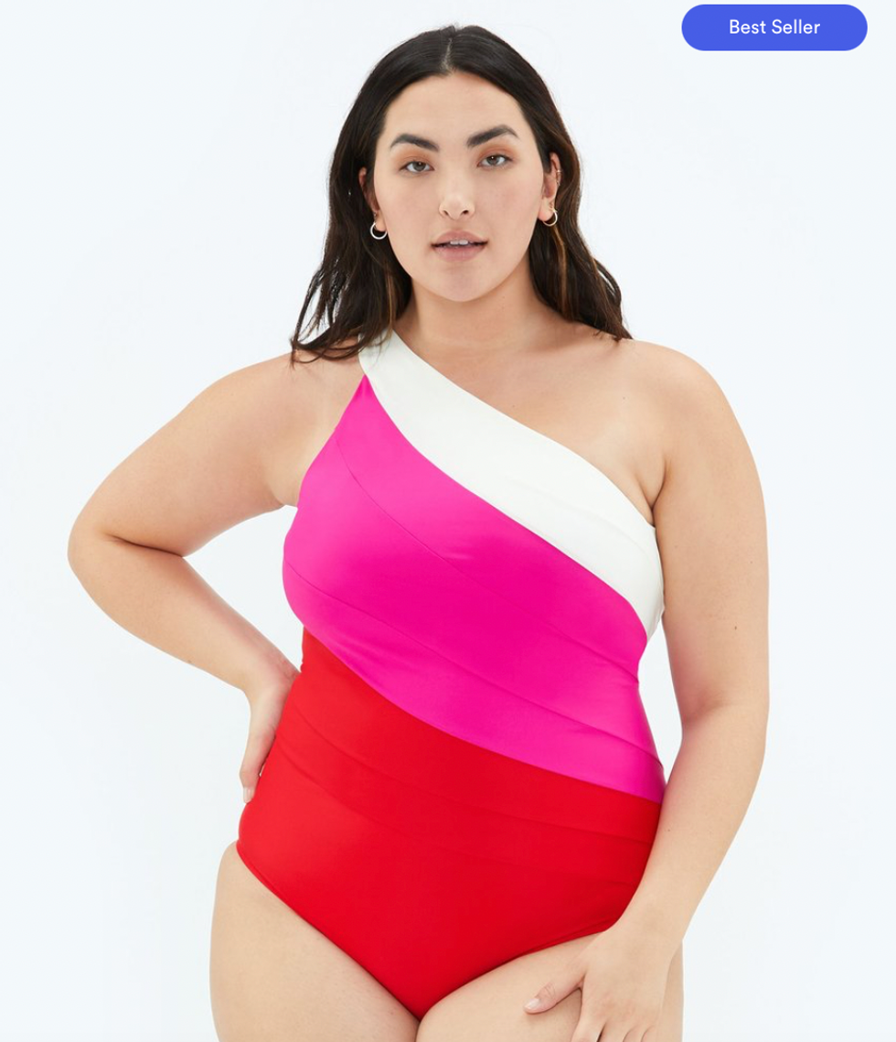 red, pink, and white plus size swimsuits