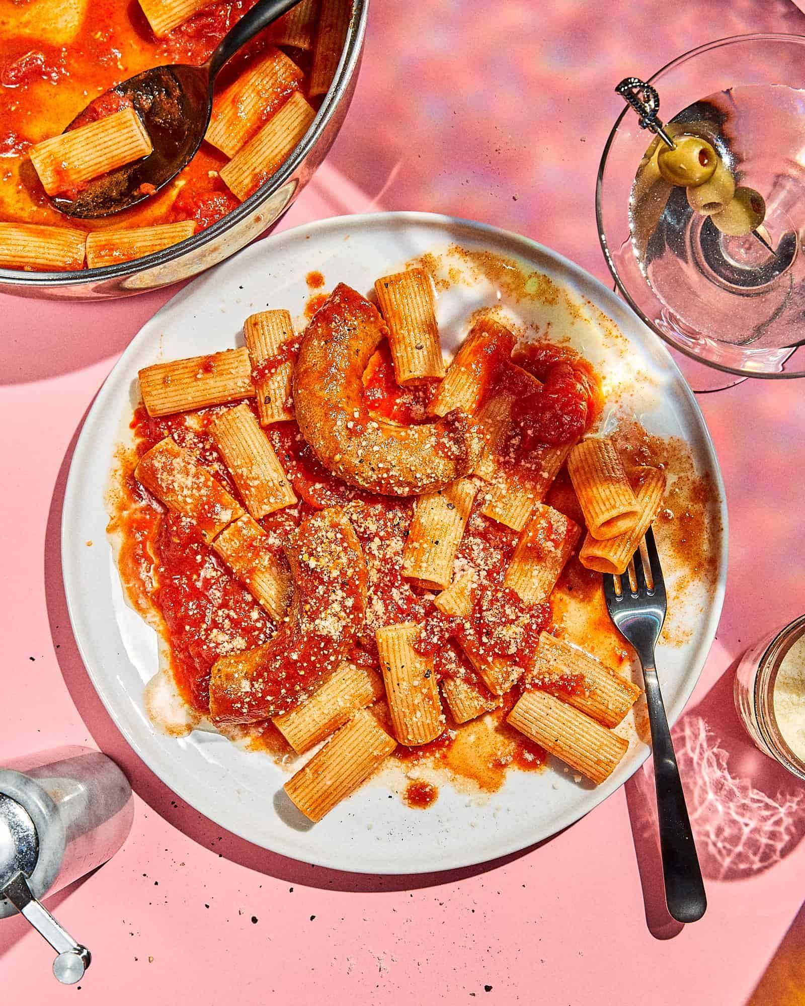 red sauce rigatoni with sausage
