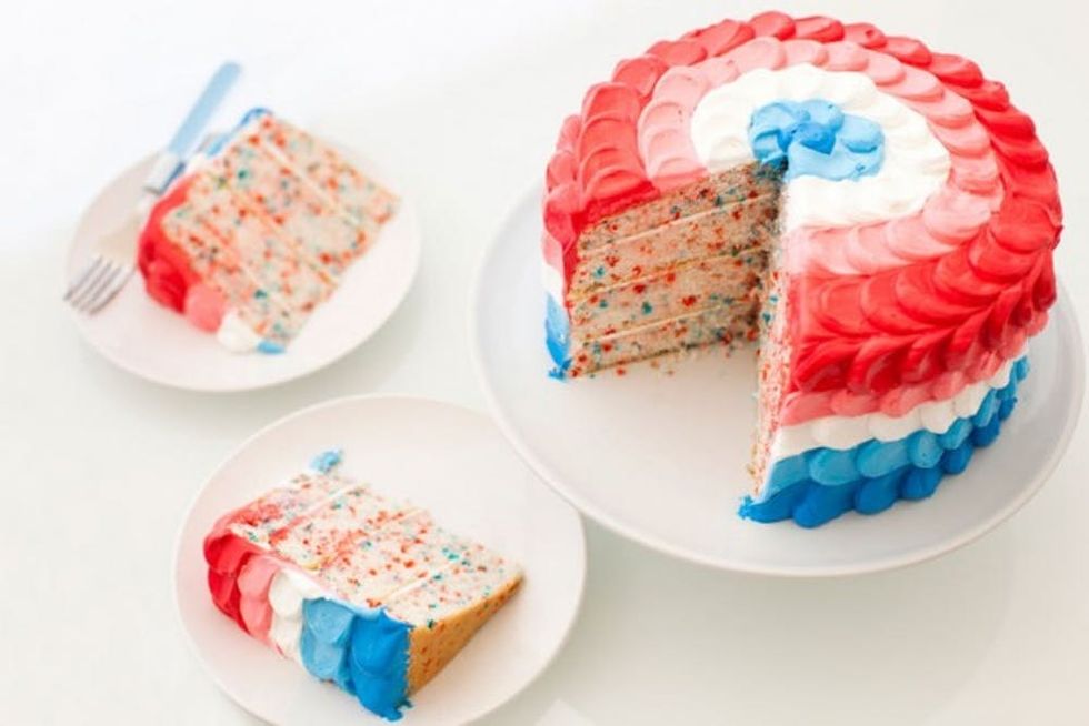 Red, White, and Blue Ombre Funfetti Cake