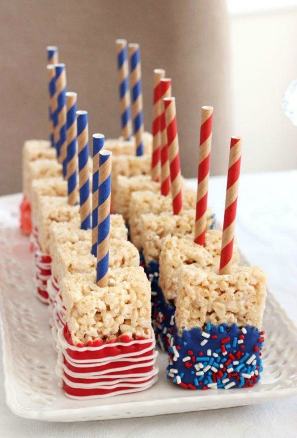 Red, White and Blue Rice Krispies Treats fourth of july treats