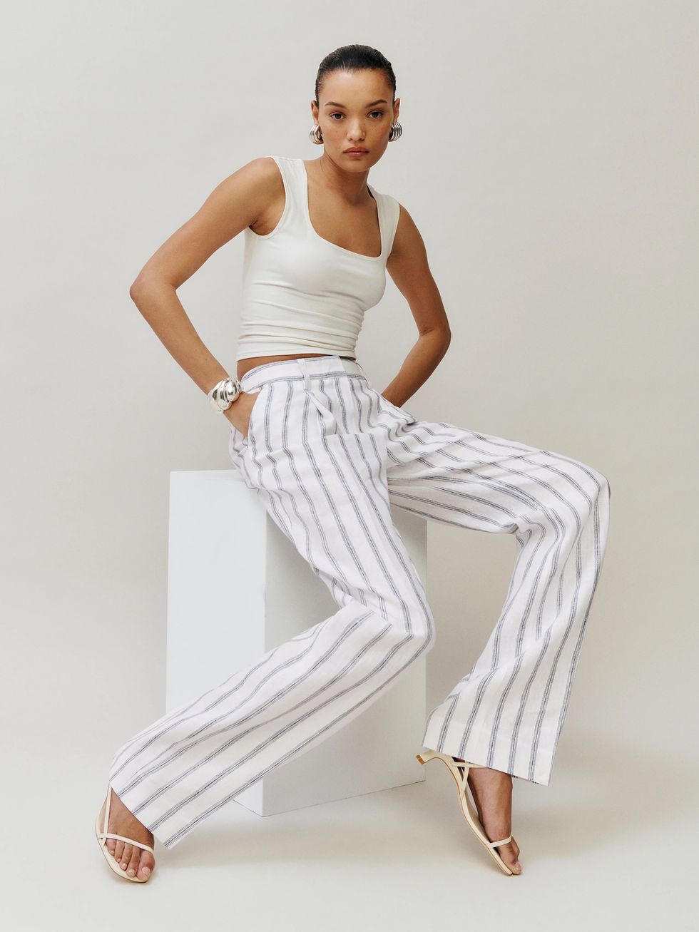 Reformation Alex Linen Stripe Pant