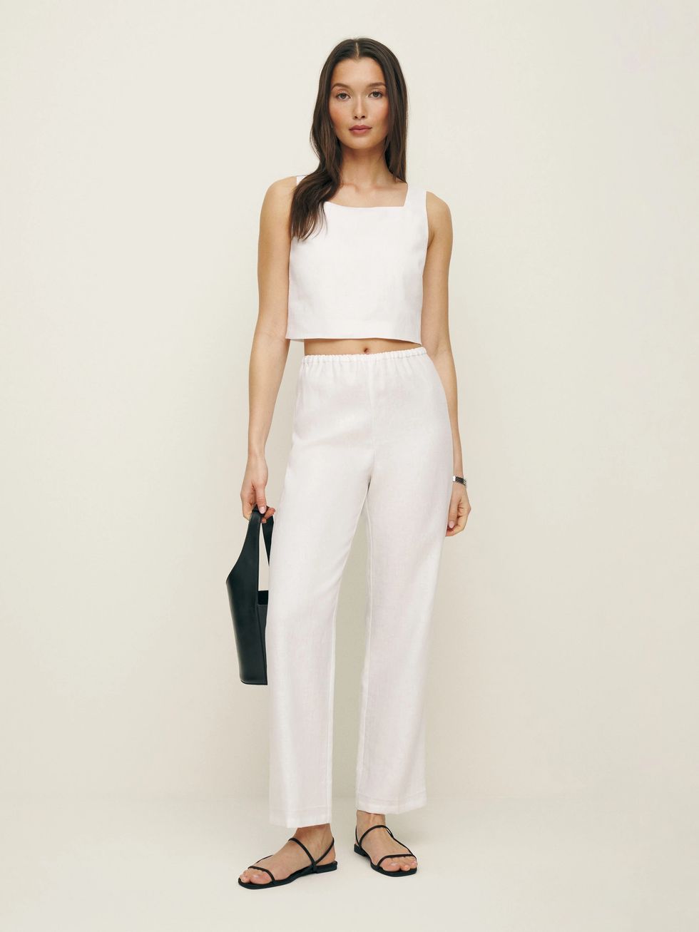 Reformation Crop White Linen Pant
