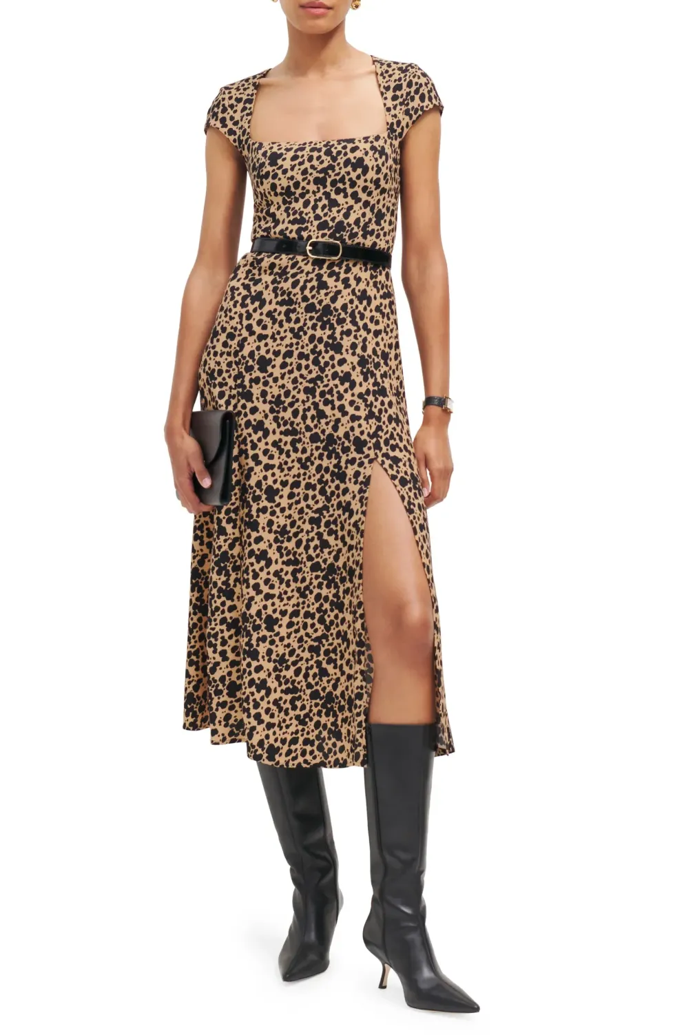 Reformation Elton Abstract Animal Print Cutout Midi Dress