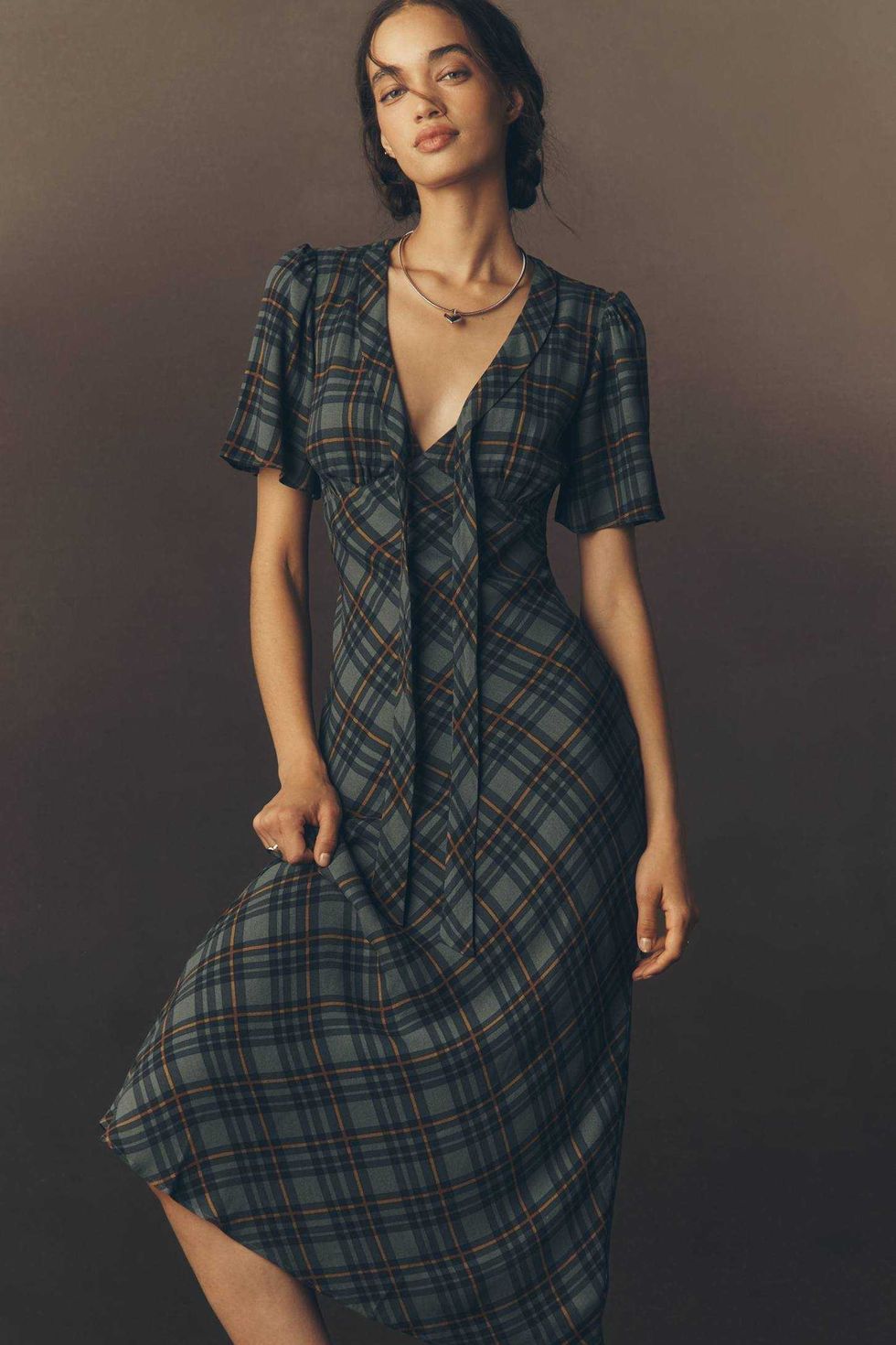 Reformation Tyra Short-Sleeve V-Neck Midi Dress