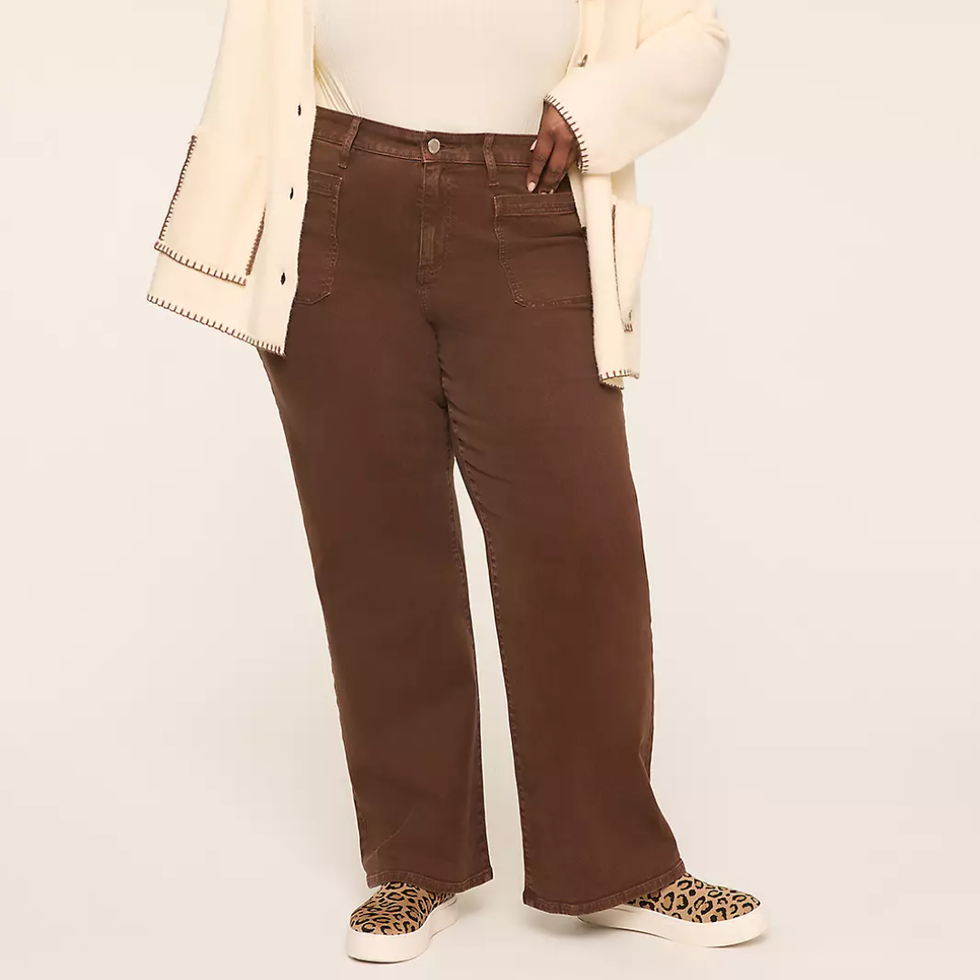 Relaxed Straight Patch-Pocket High-Rise Brown Jeans