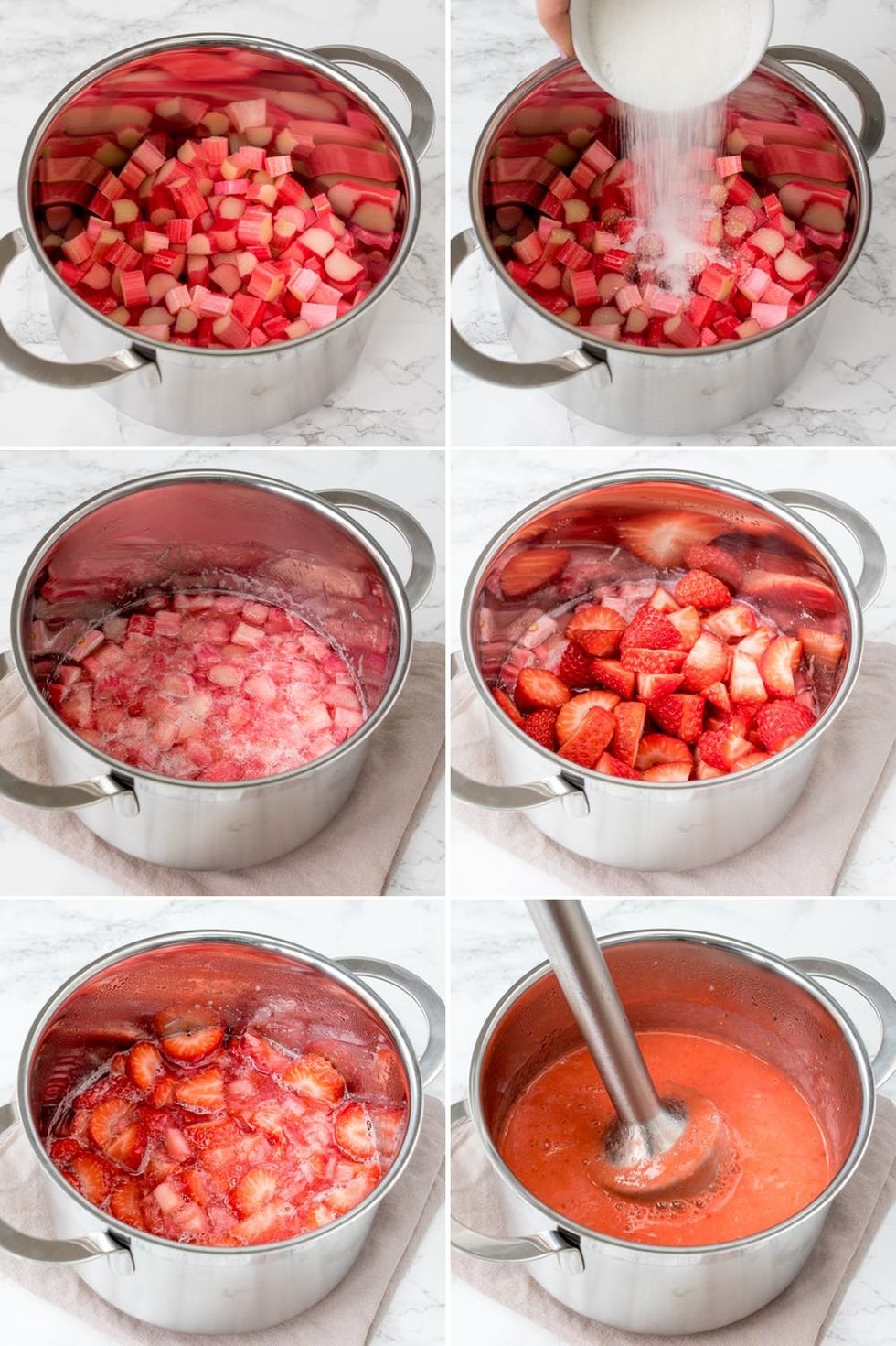 Rhubarb and strawberry bellinis step1 collage