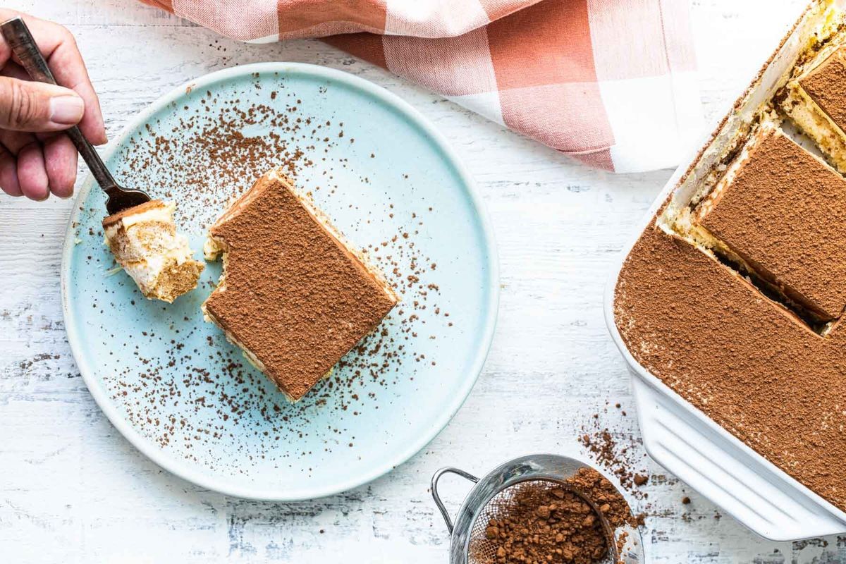 rich tiramisu with creamy mascarpone cheese and cocoa 