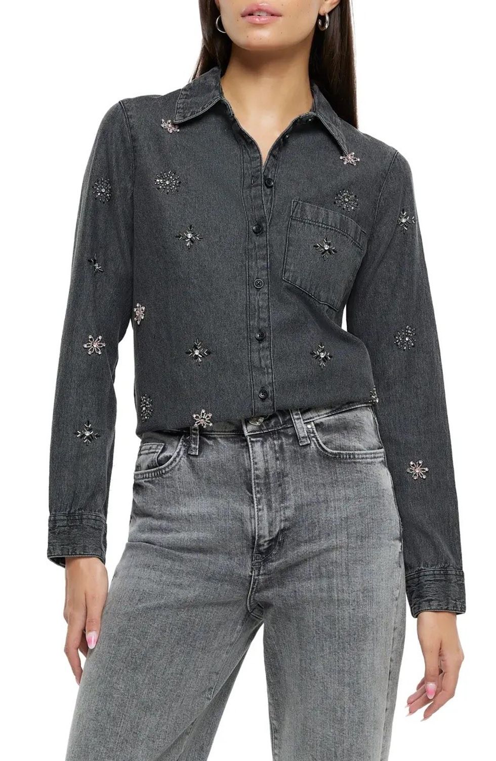 River Island Crystal Embellished Denim Shirt
