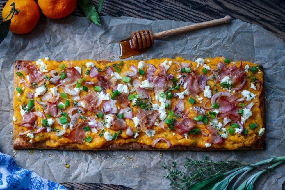 Roasted Butternut Squash Flatbread with Goat Cheese