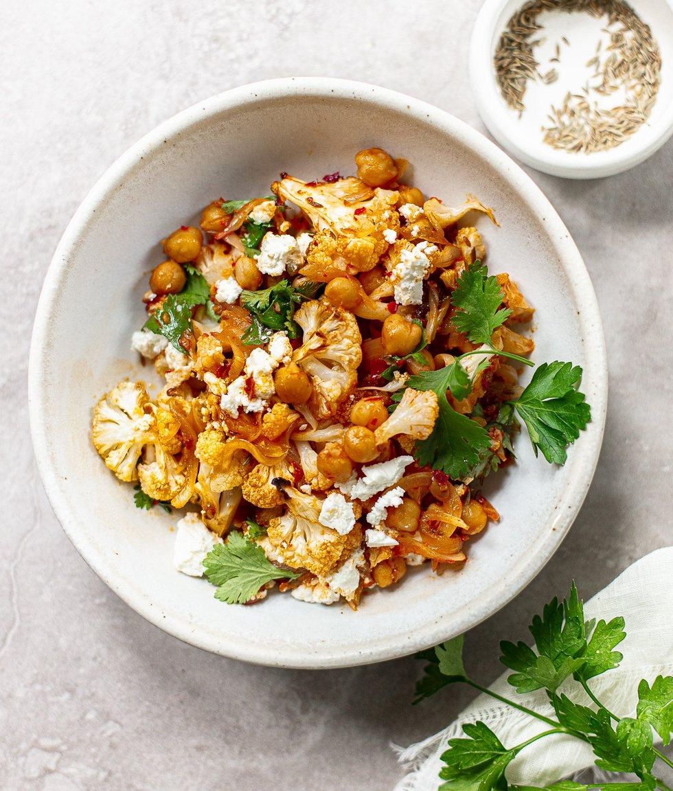 Roasted Cauliflower with Chickpeas and Harissa