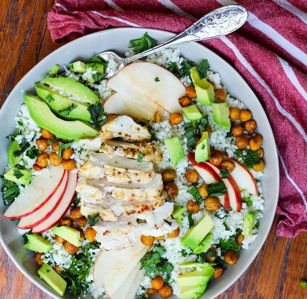 Roasted Chickpea, Chicken, and Cauliflower Salad