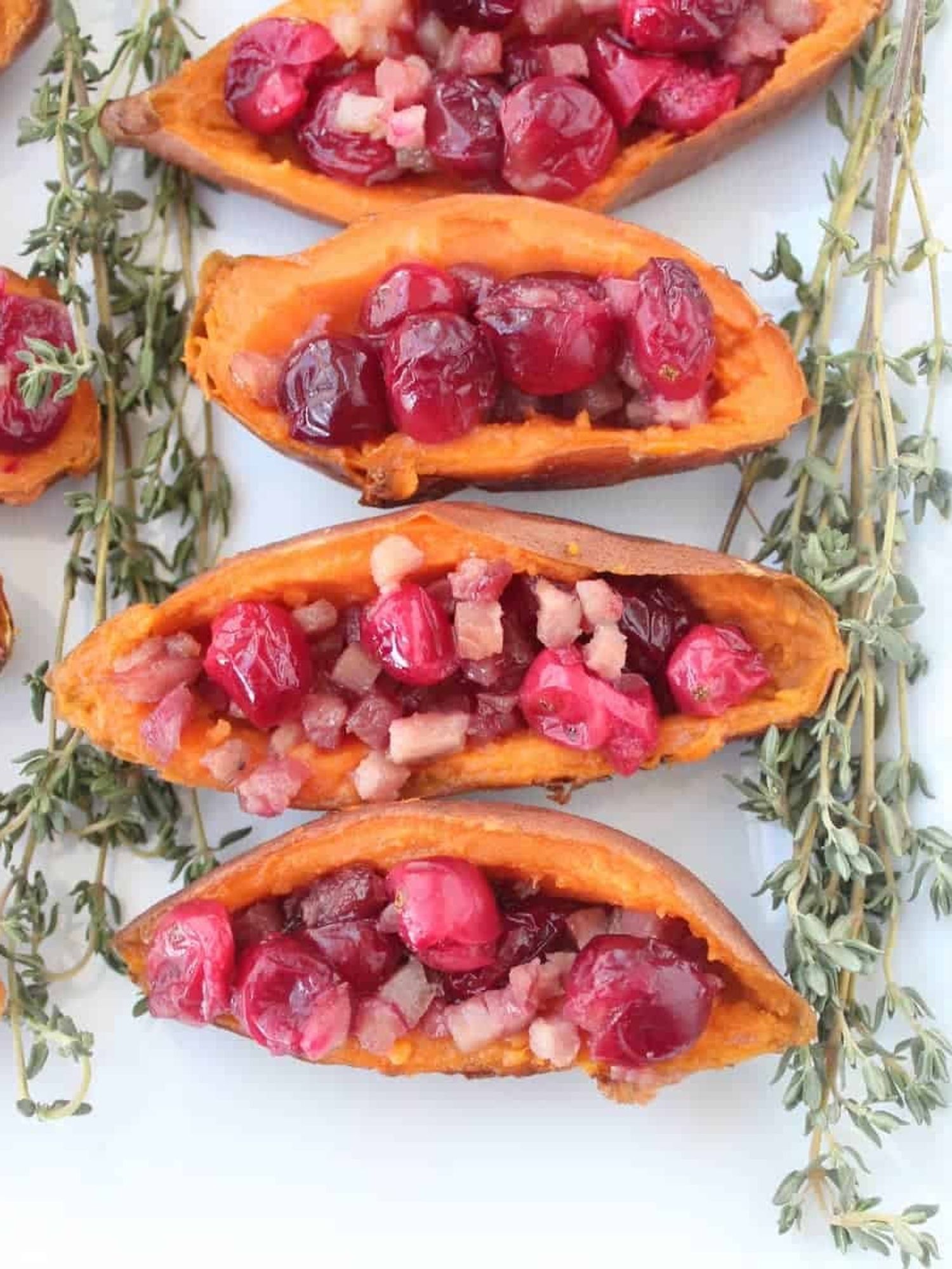 Roasted Cranberry Pancetta Sweet Potato Skins