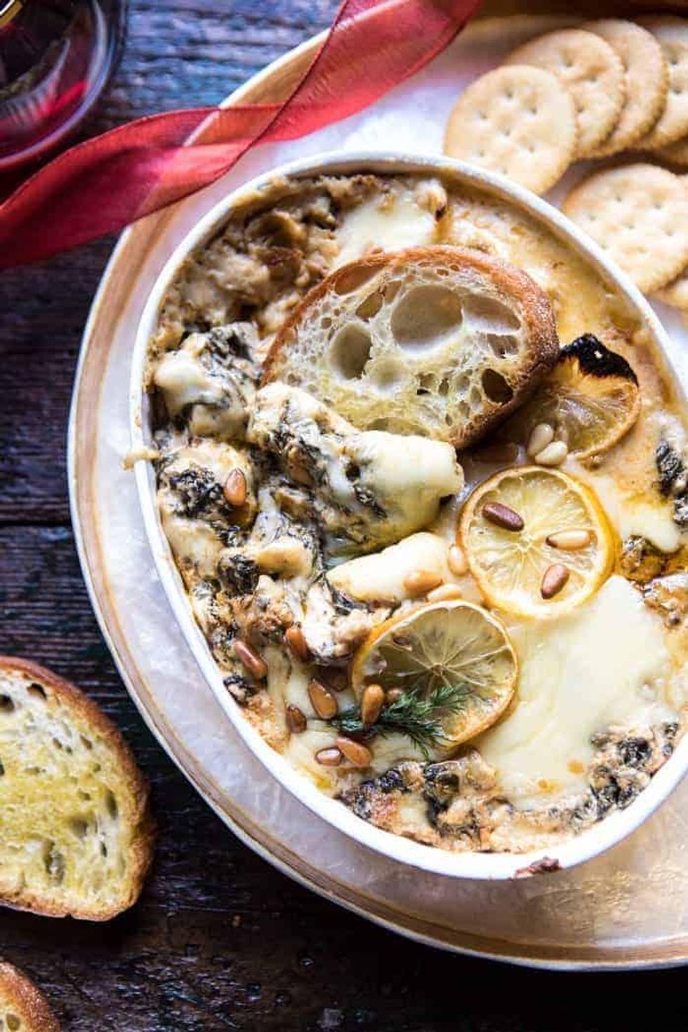 Roasted Lemon and Spinach Artichoke Dip