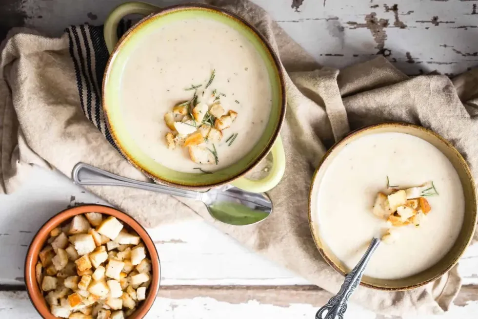 Roasted Parsnip and Cauliflower Soup With Buttered Croutons