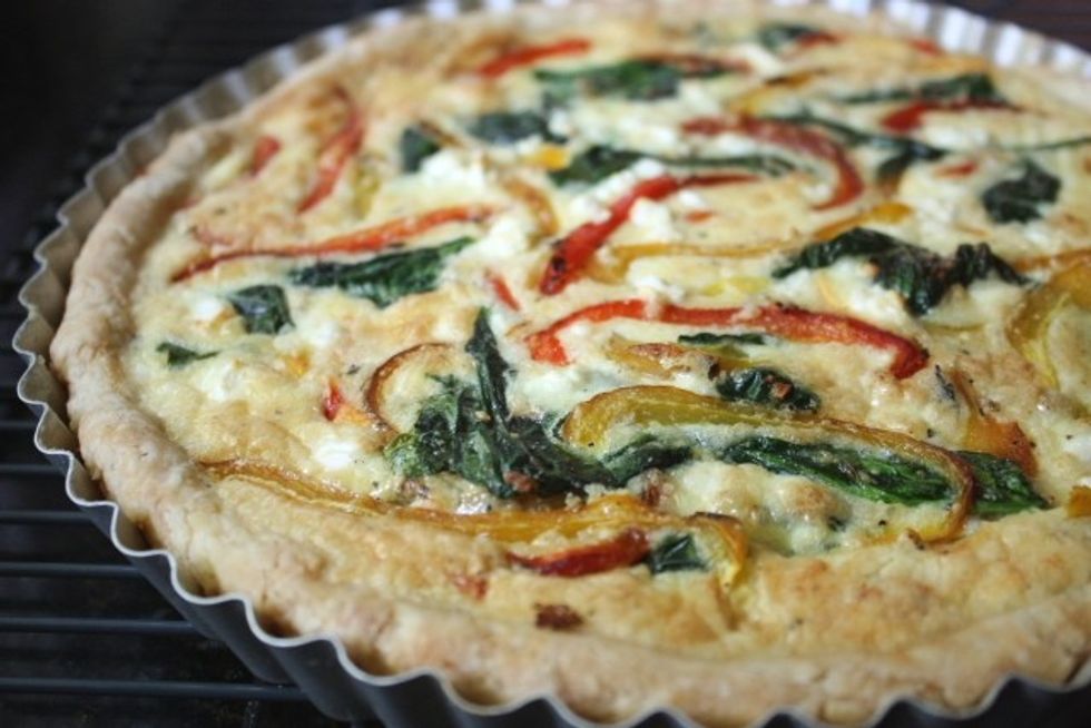 Roasted Pepper Quiche with Spinach and Feta