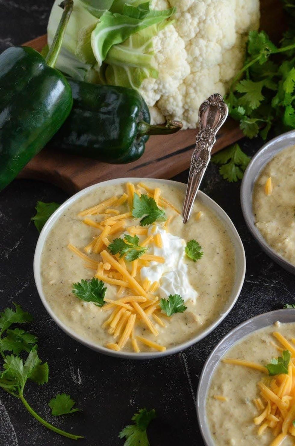 Roasted Poblano Chicken Cauliflower Soup