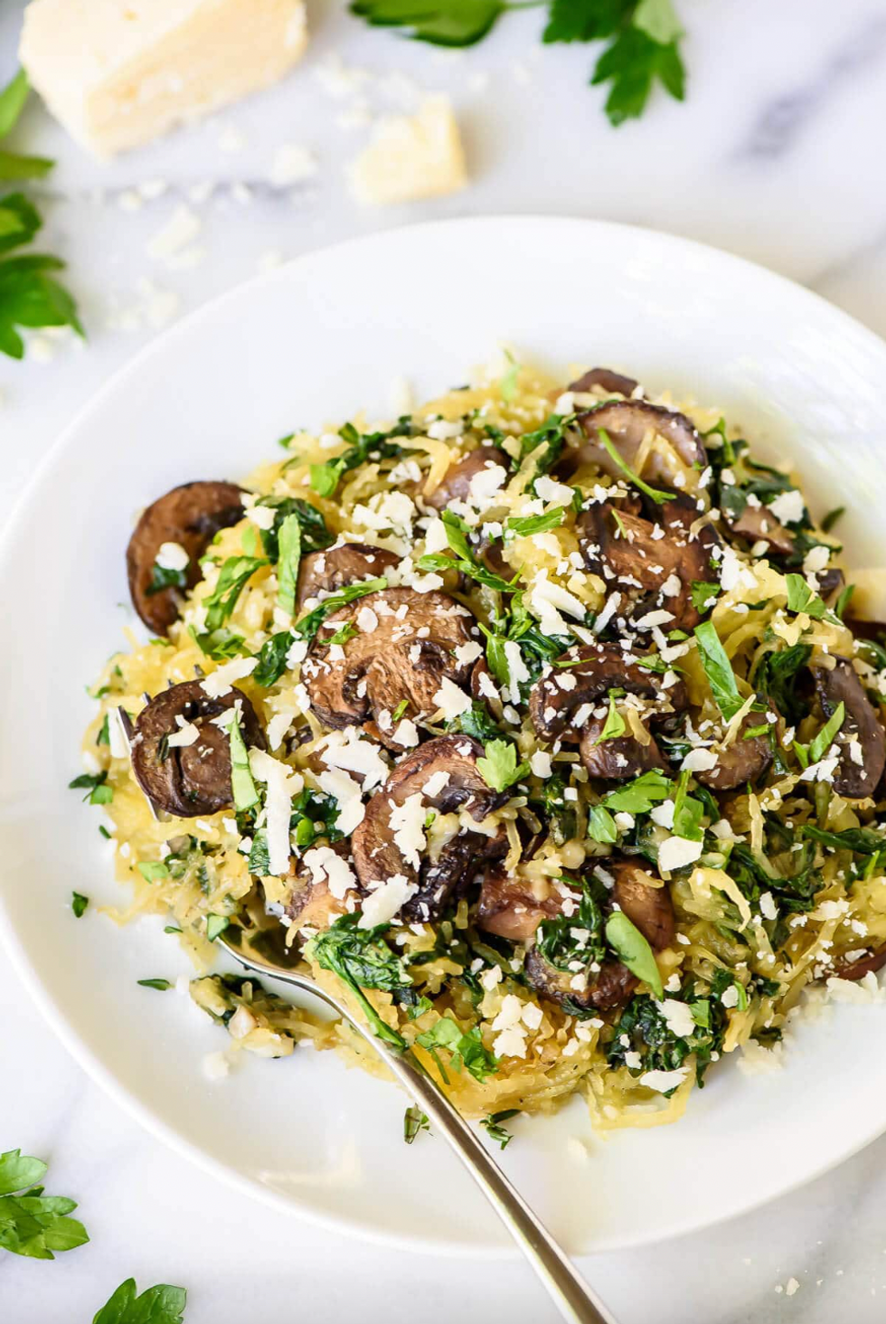 Roasted Spaghetti Squash with Parmesan Mushrooms