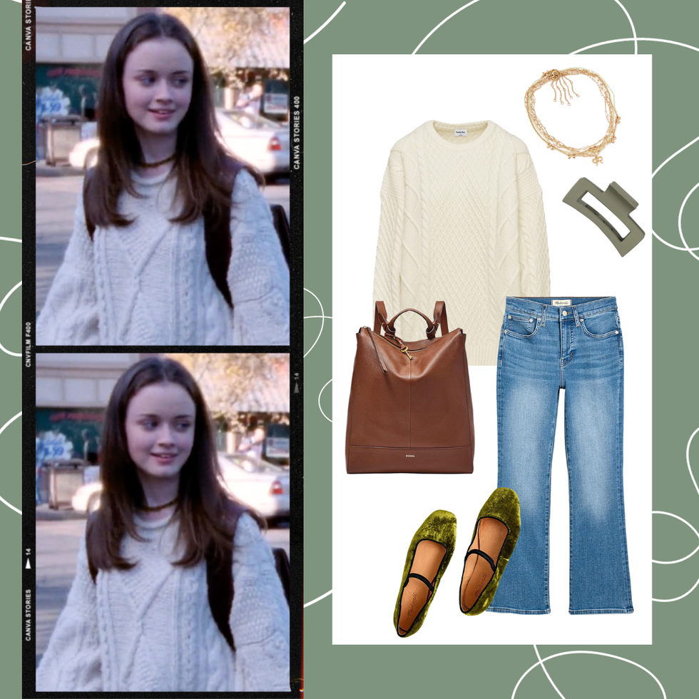 rory gilmore white cable knit sweater