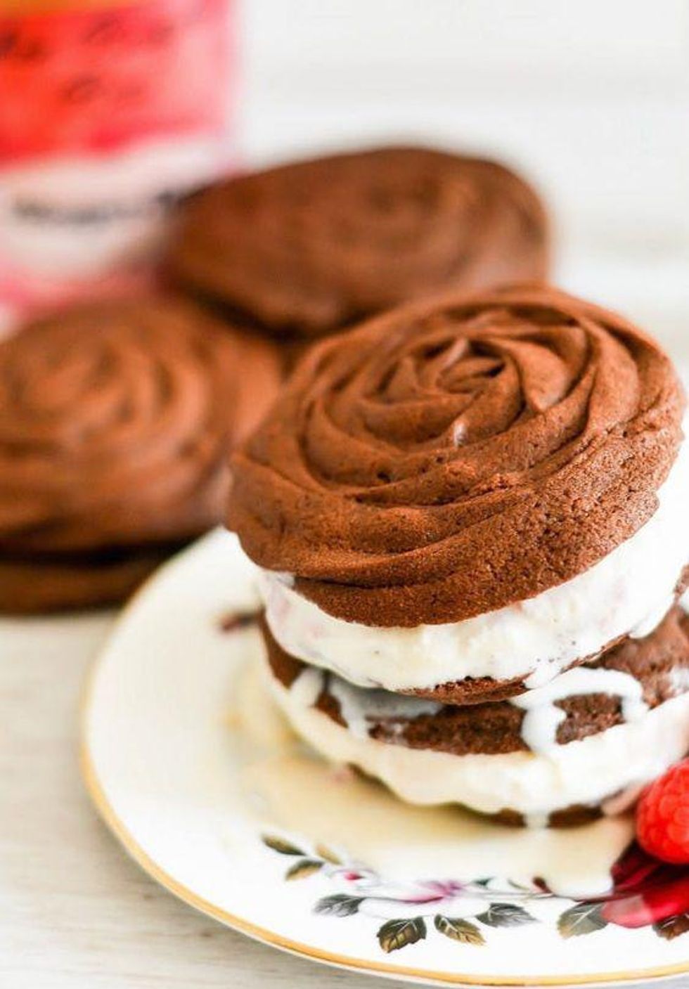 Rose Chocolate Spritz Cookies Ice Cream Sandwich