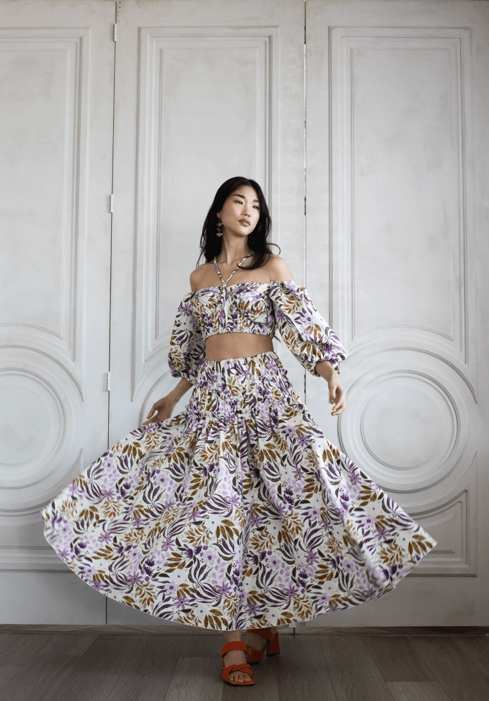 Ruched Skirt Gouache Floral