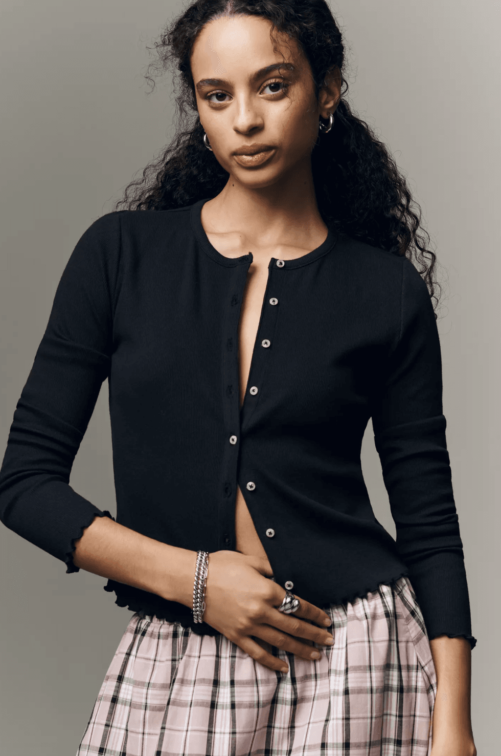 Ruffle-Hem Cardigan Sweater