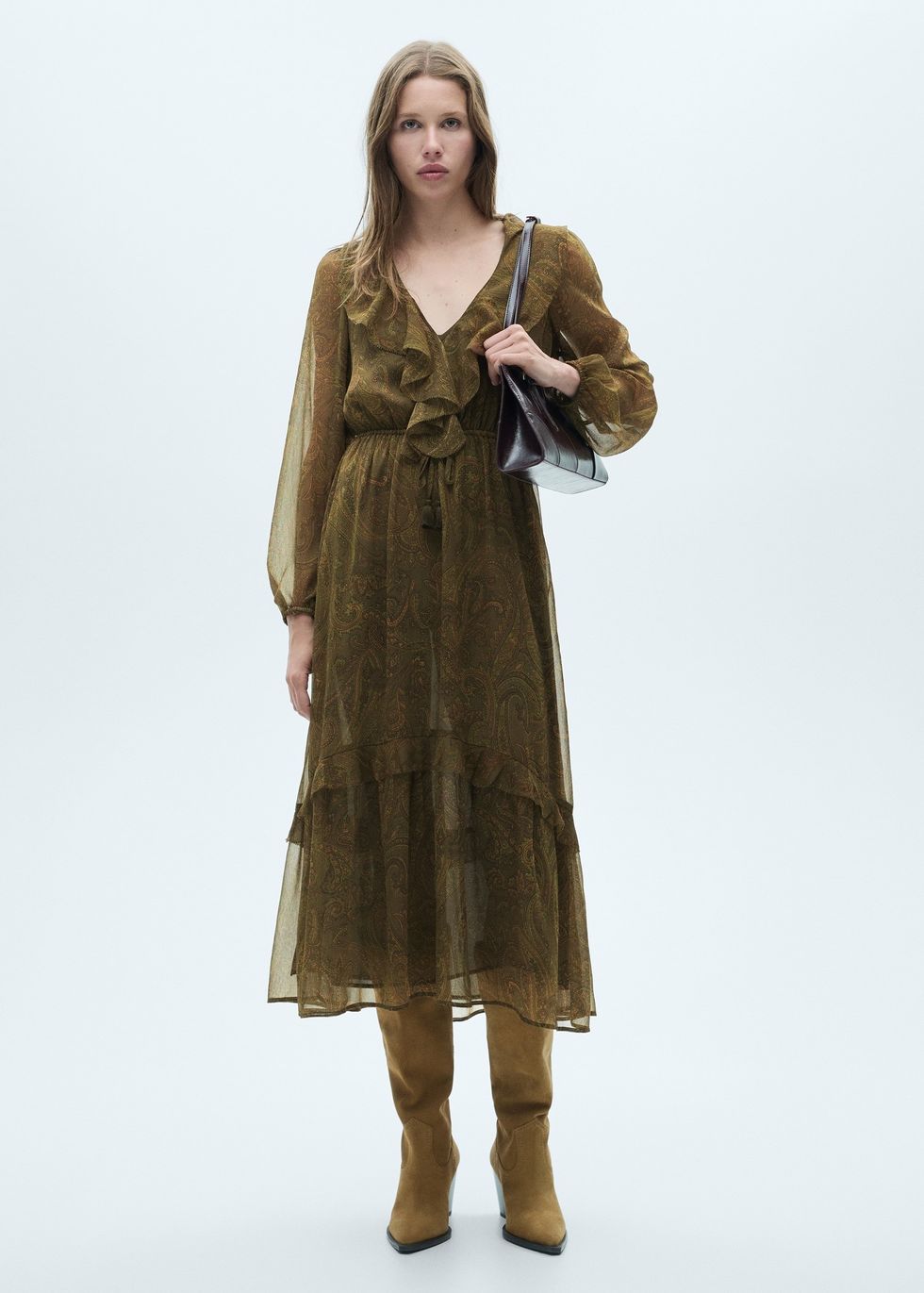 Ruffled Paisley-Print Dress