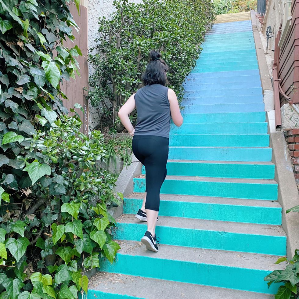 runner climbing steps in silver lake los angeles california