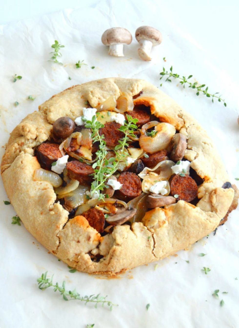 Rustic Goat Cheese, Chorizo and Mushrooms savory Galette