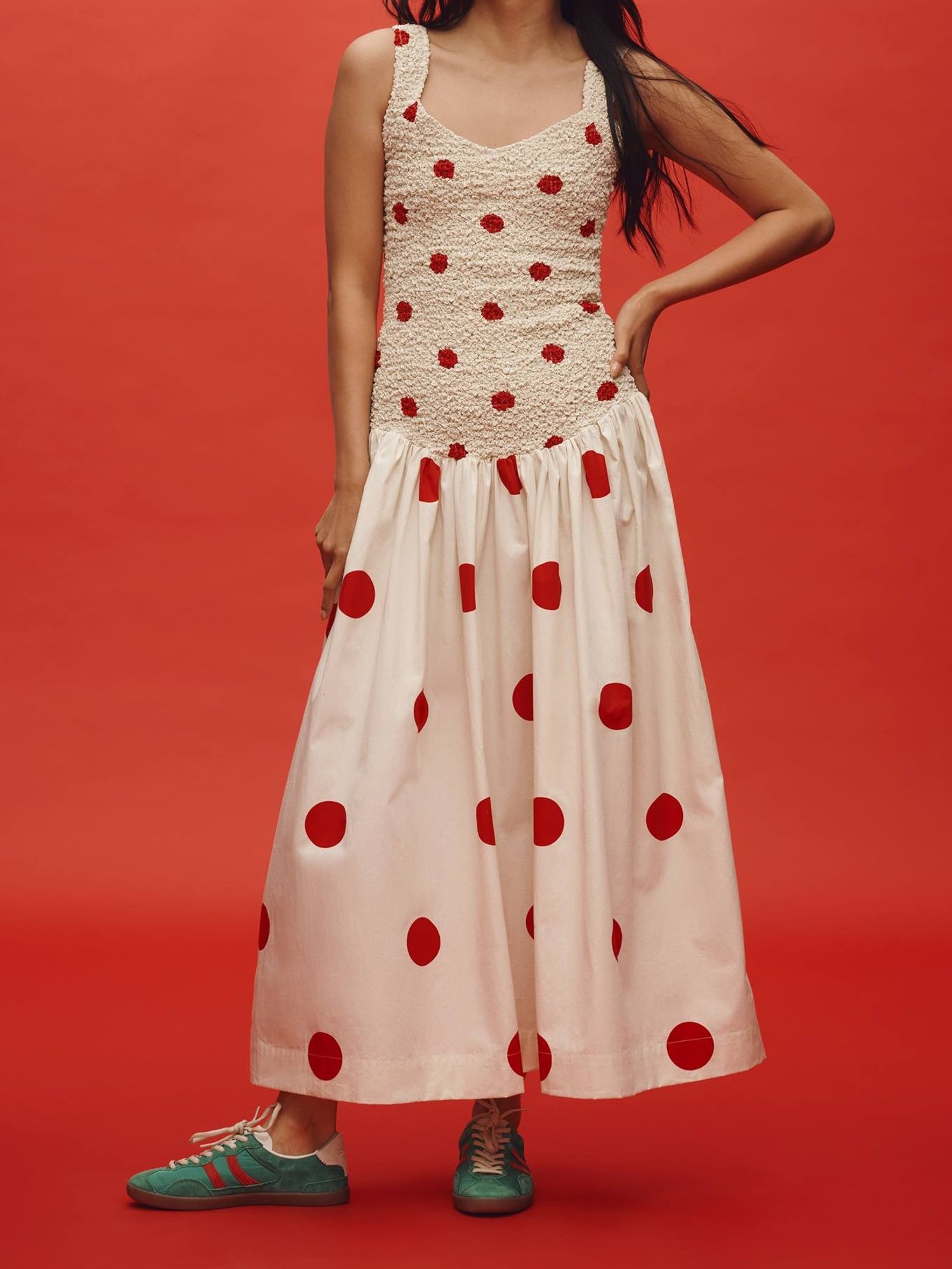 S/W/F Sleeveless Mottled Drop-Waist Midi Dress