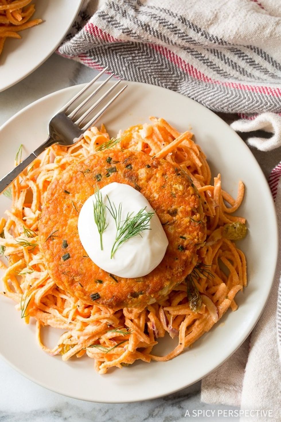 Salmon Burgers with Sweet Potato Slaw