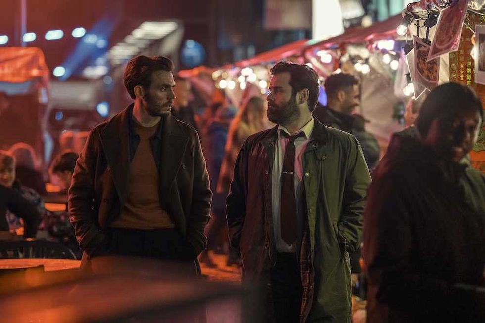 Sam Claflin and David Fynn in 'Lazarus' on Prime Video