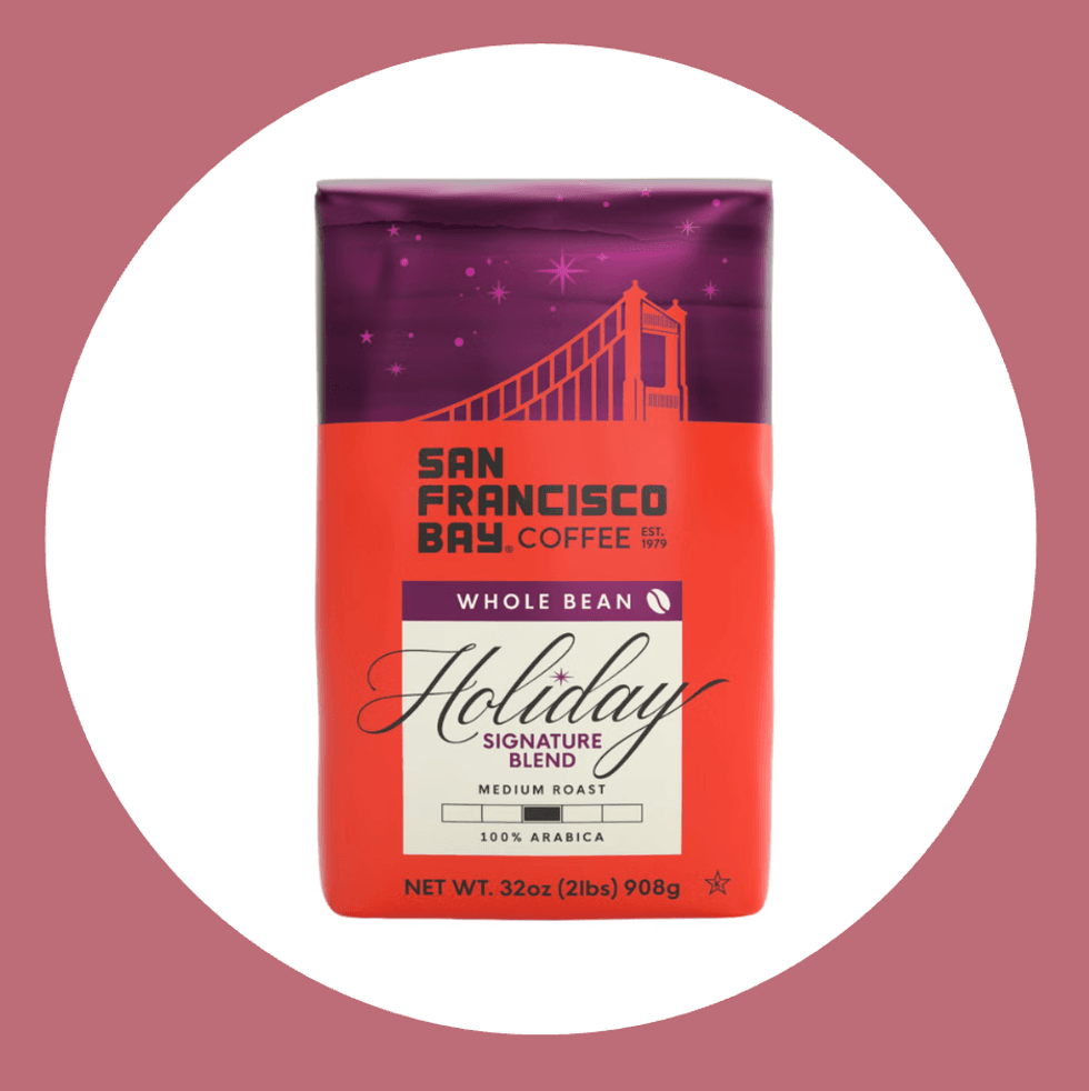 San Francisco Bay Holiday coffee bag with bridge and stars design.