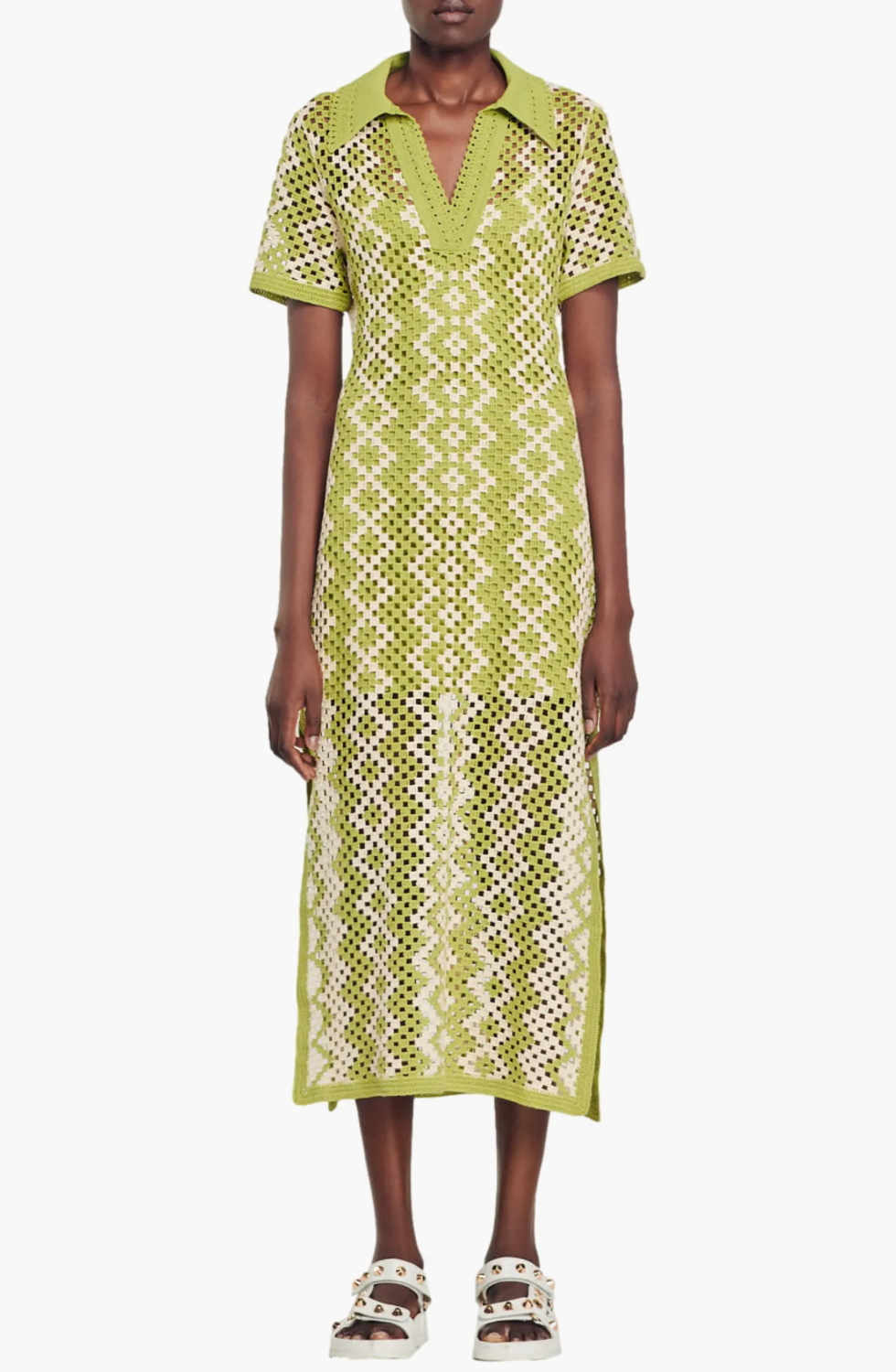 Sandro Oona Crochet Midi Dress