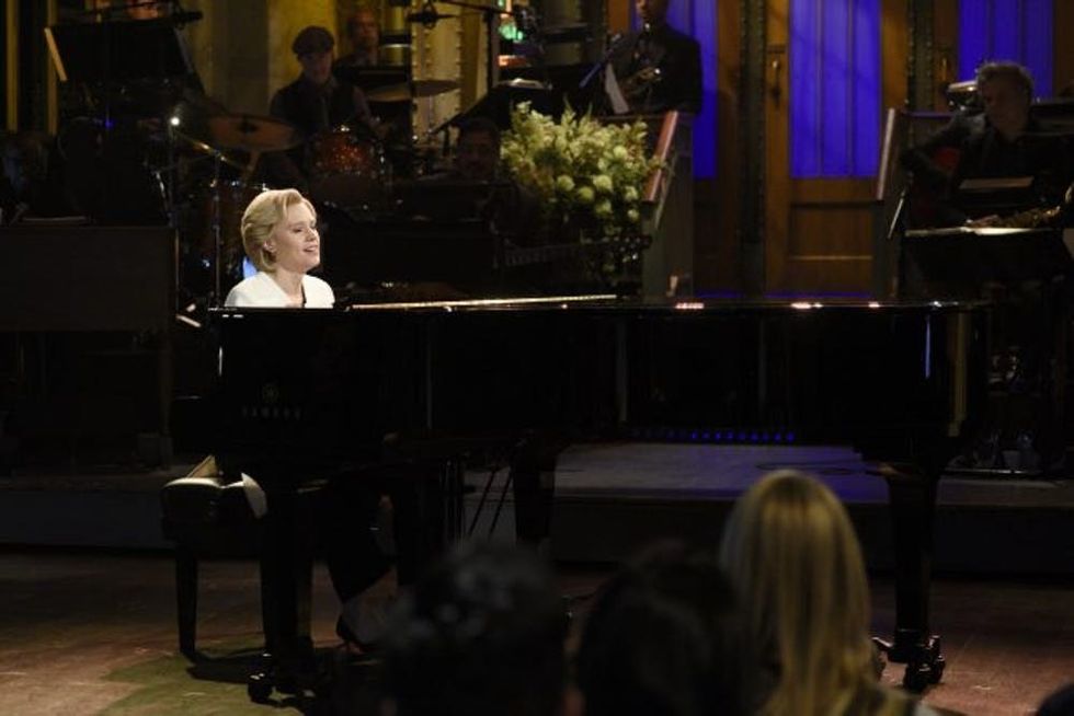 SATURDAY NIGHT LIVE -- "Dave Chappelle" Episode 1710 -- Pictured: (l-r) Kate McKinnon as Hillary Clinton sings Leonard Cohen's "Hallelujah" during the "Election Week Cold Open" sketch on November 12, 2016 -- (Photo by: Will Heath/NBC/NBCU Photo Bank via Getty Images)