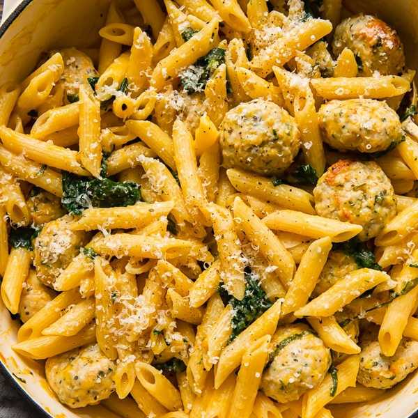 sausage meatball and pumpkin pasta