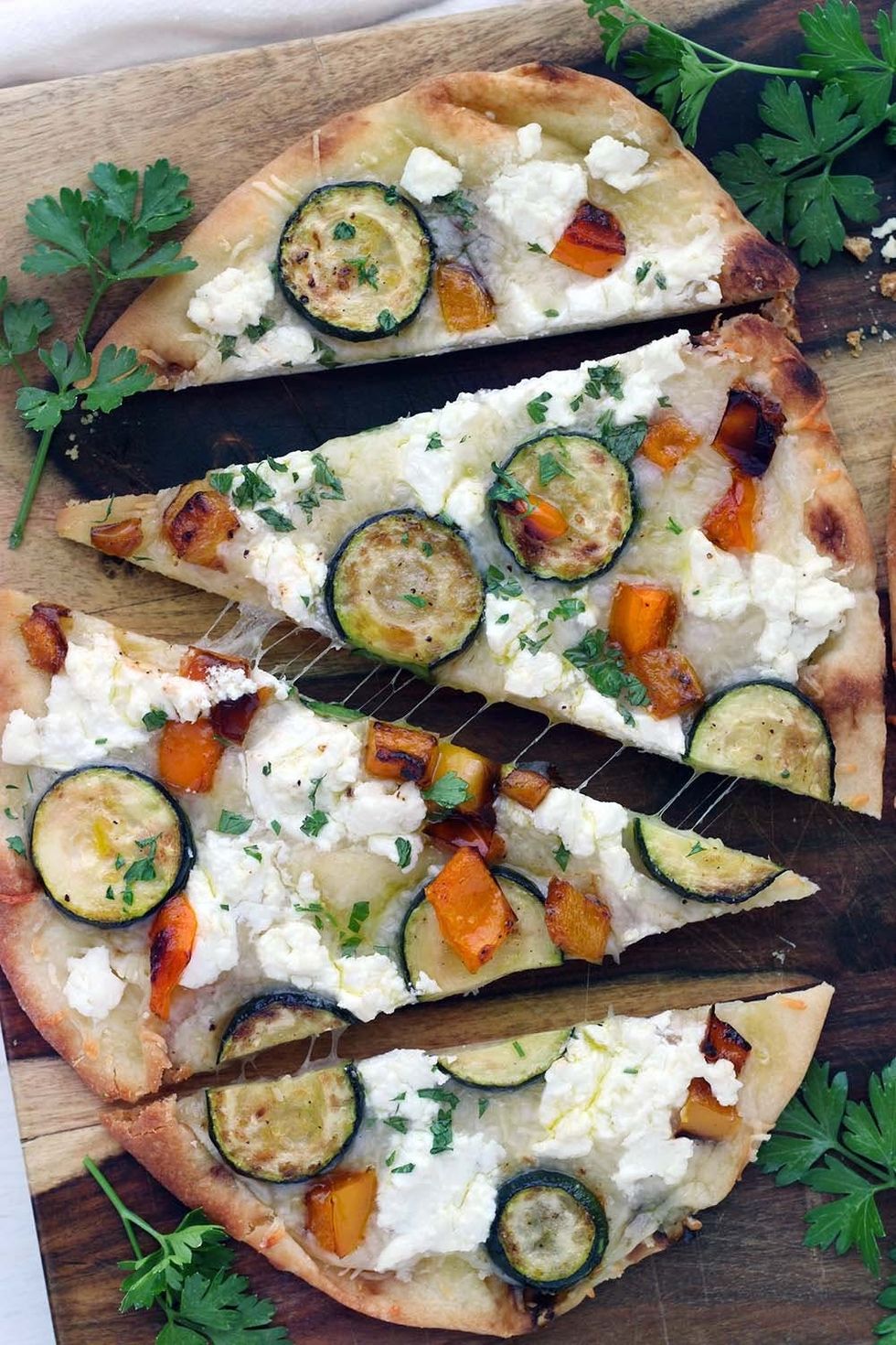 Saut\u00e9ed Vegetable and Goat Cheese Naan Pizza