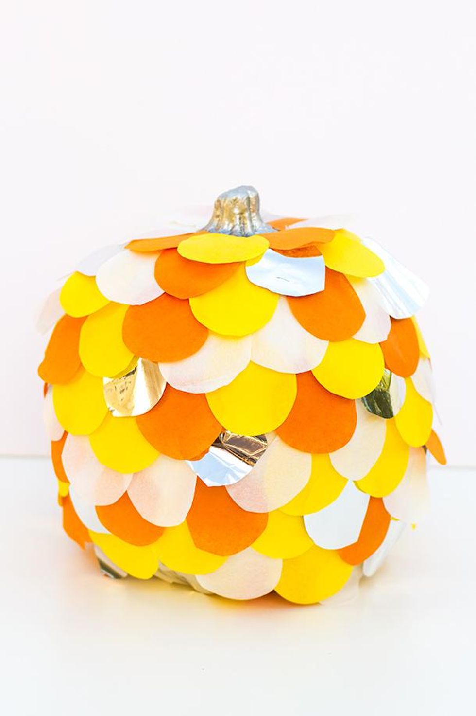 scalloped yellow orange and white confetti Scalloped Pumpkin Creative Pumpkin Carving Ideas