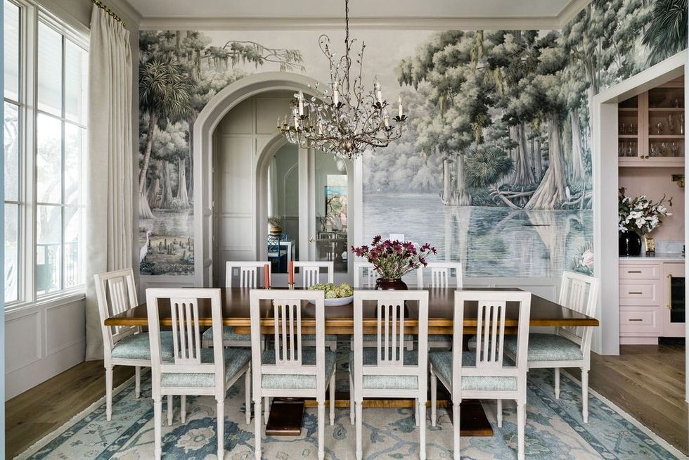 Scenic wallpaper in the dining room