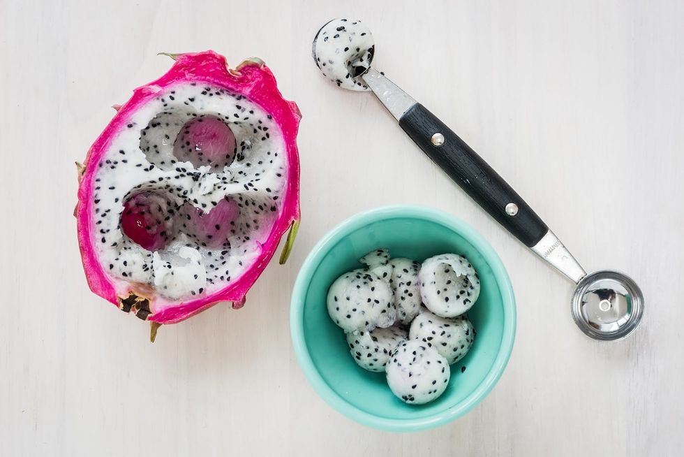 scoop out dragon fruit balls