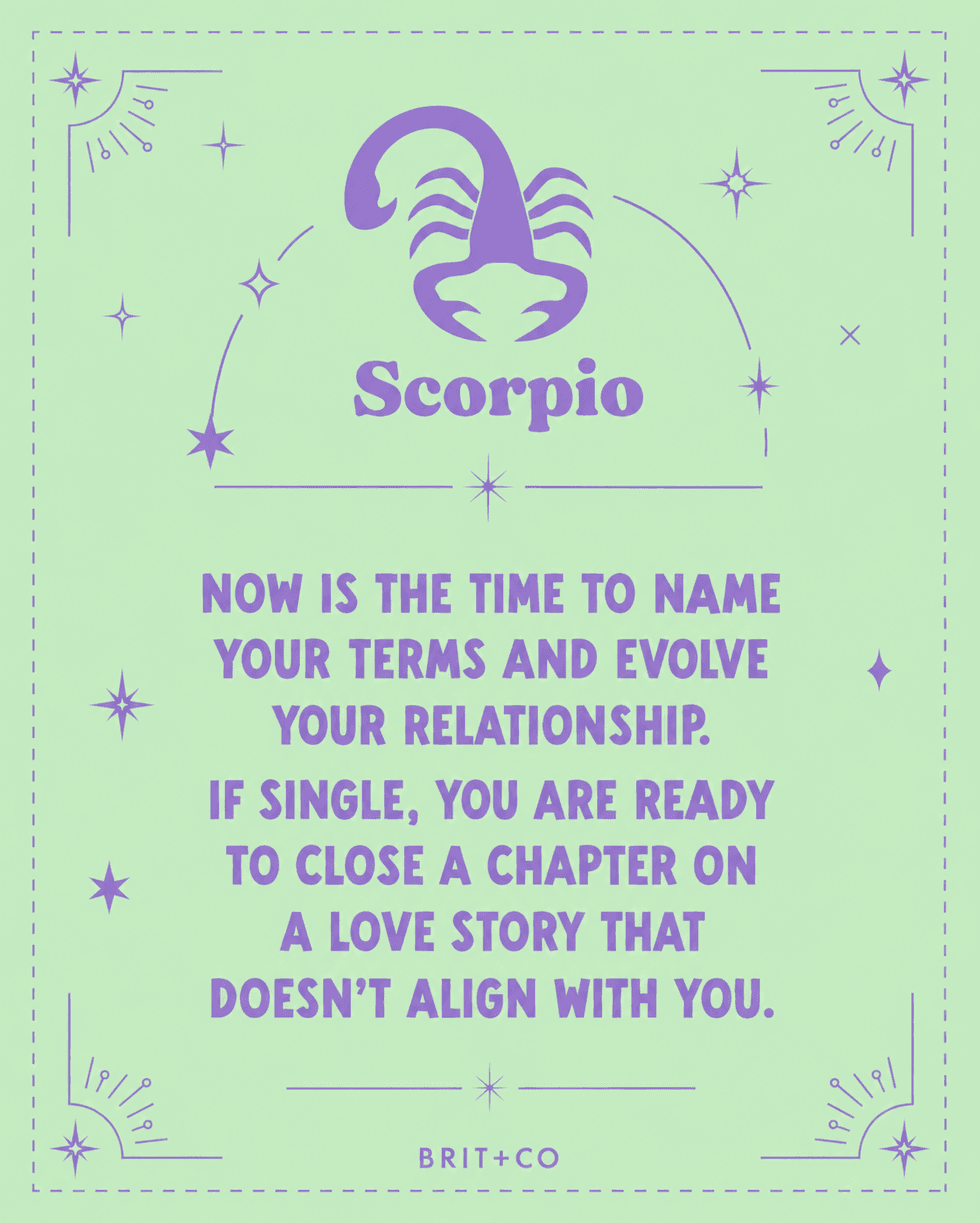 Scorpio horoscope message encouraging relationship evolution and closing old love chapters.