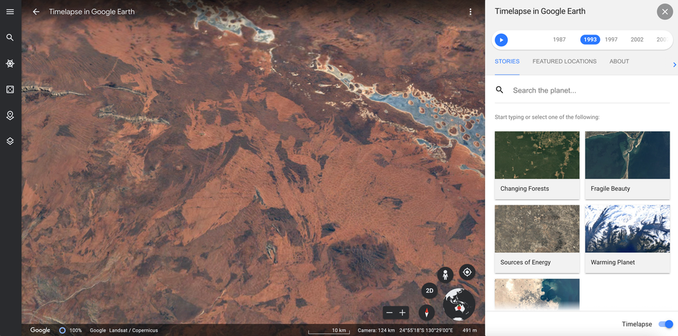 screenshot of google earth's newest update in 2023, timelapse