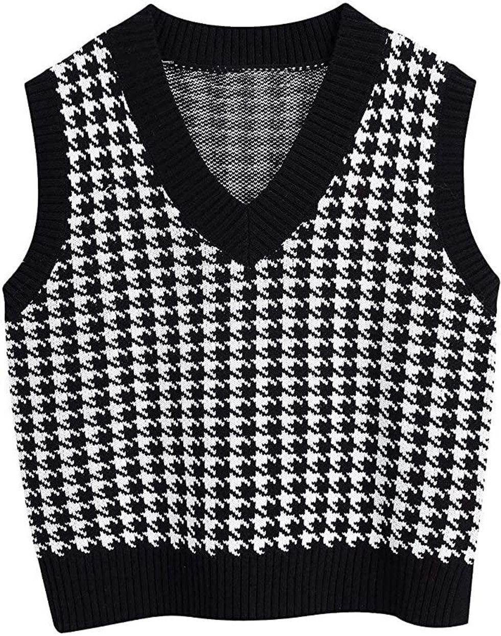 Sdencin Women Houndstooth Pattern Knit Sweater Vest