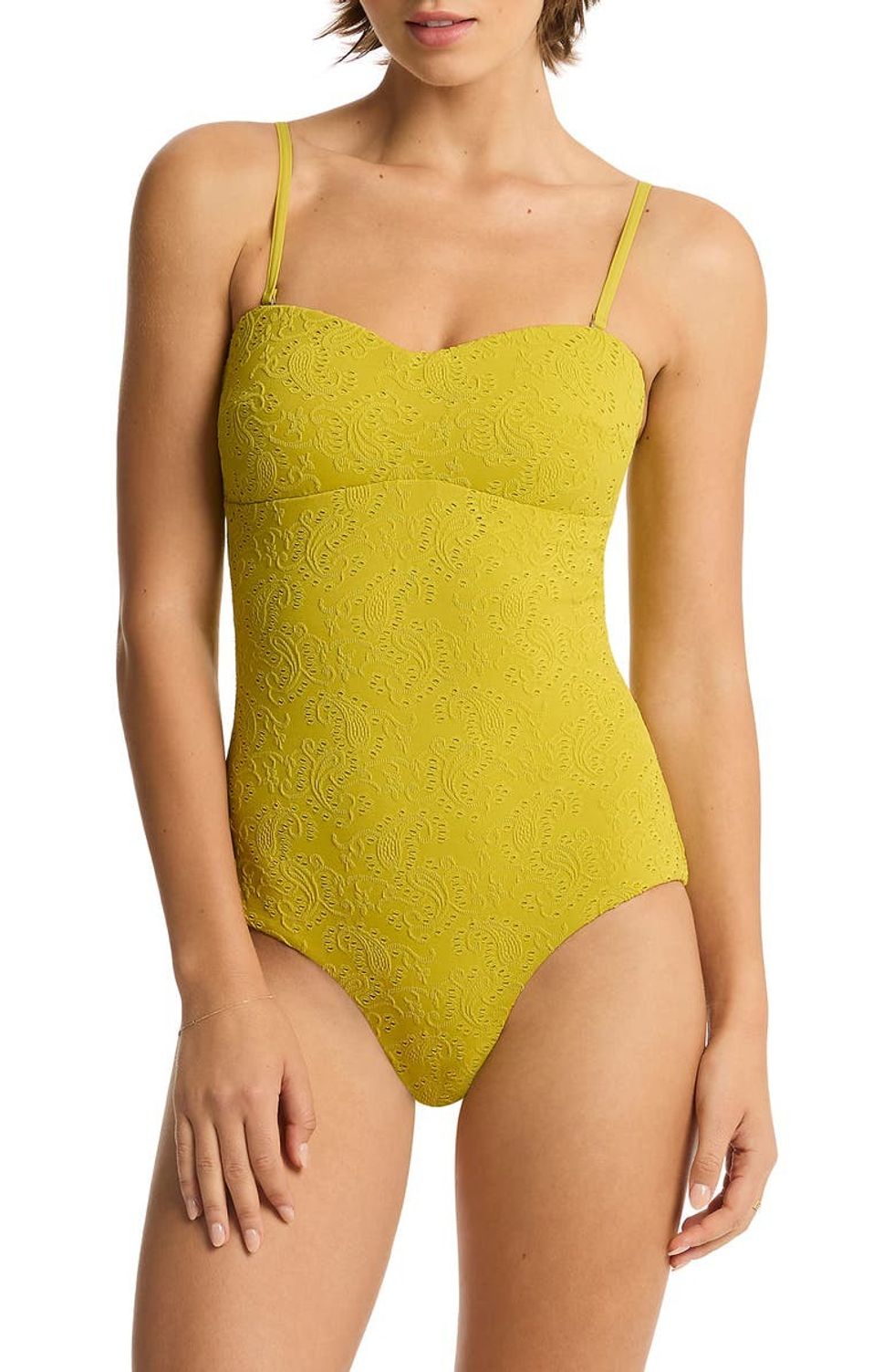 Sea Level Interlace Seamless Bandeau One-Piece Swimsuit