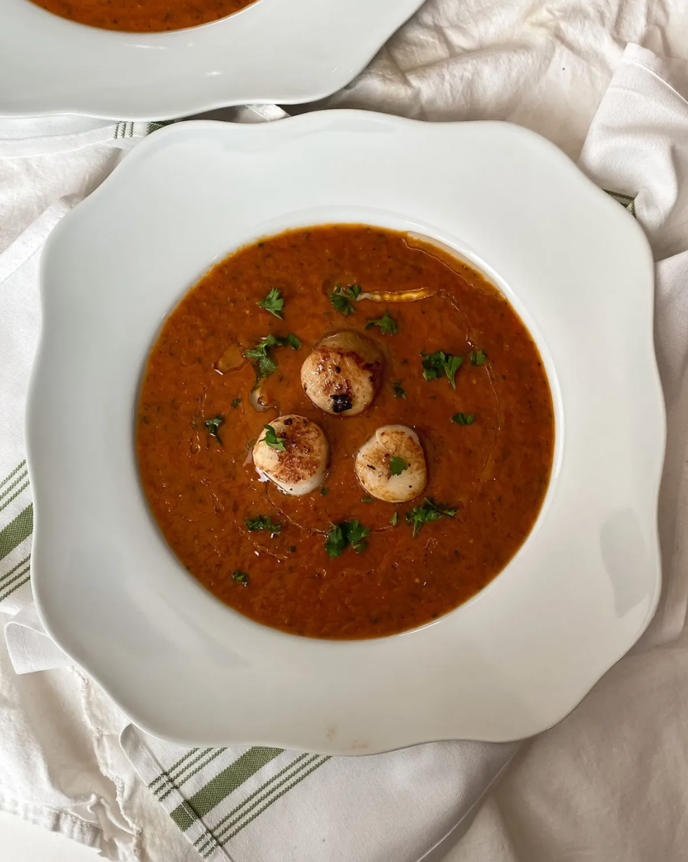 Seared Scallops in Roasted Vegetable Puree