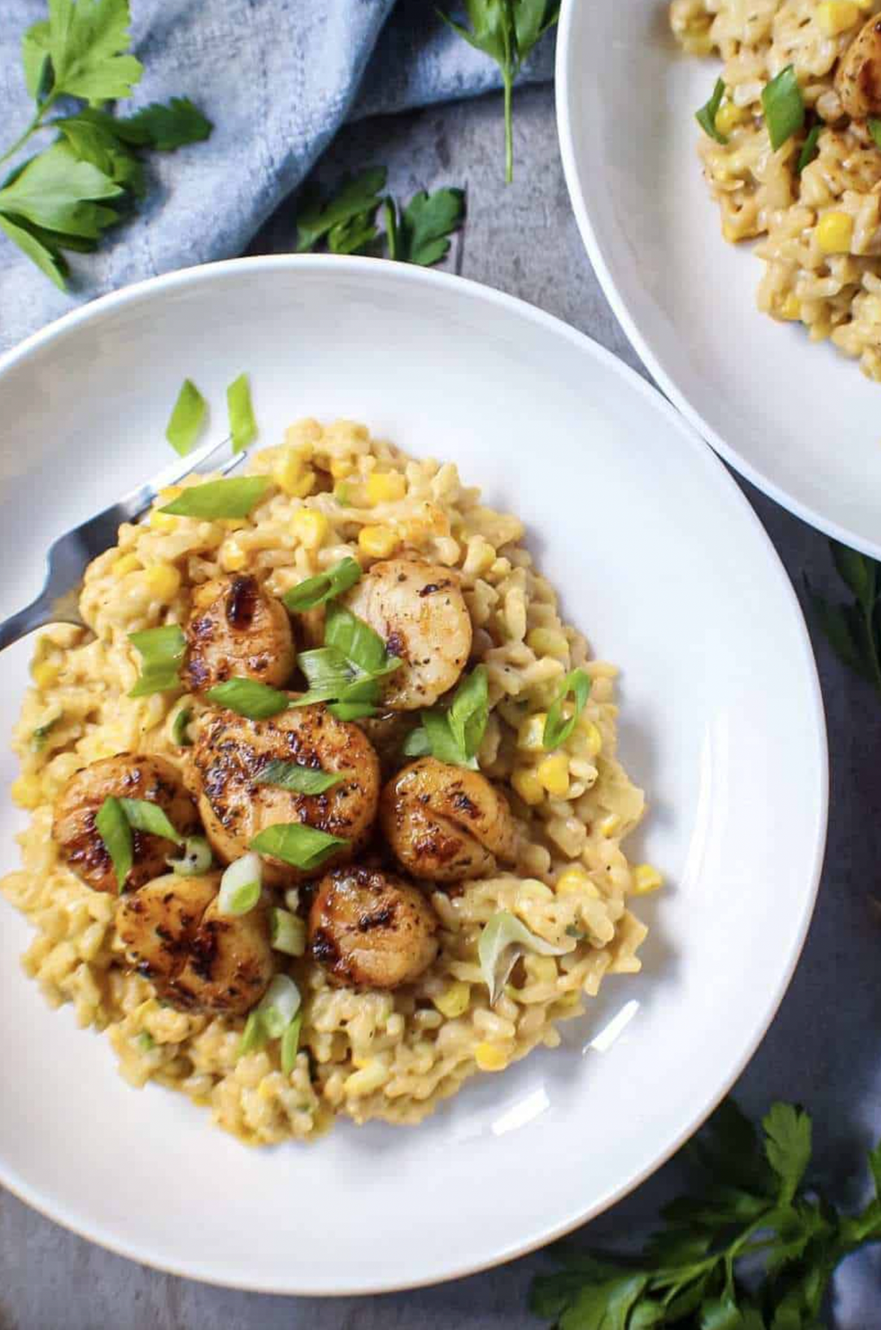 SEARED SEA SCALLOPS OVER CREAMY CORN RISOTTO