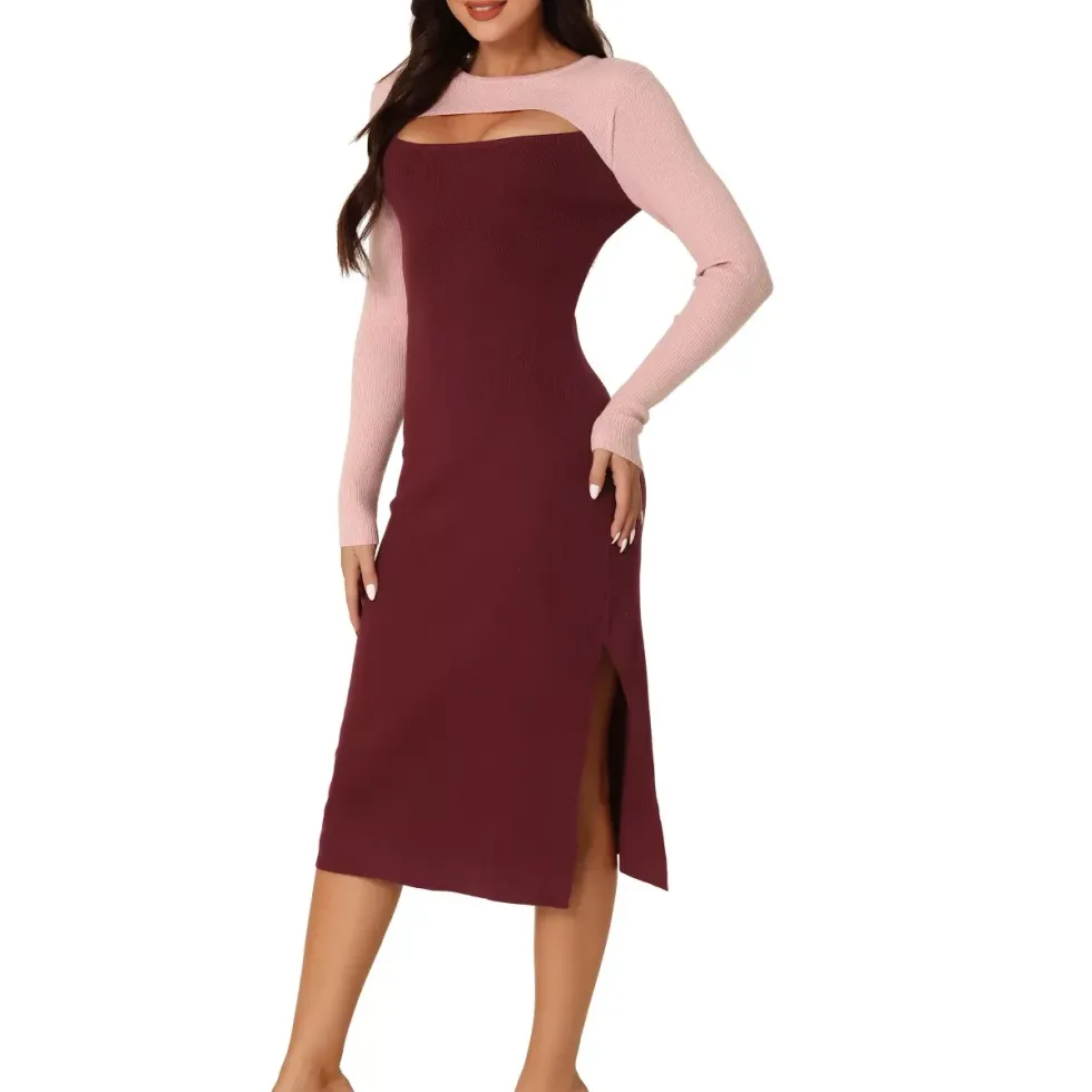 Seta T Women's Cut Out Knit Sweater Midi Dress
