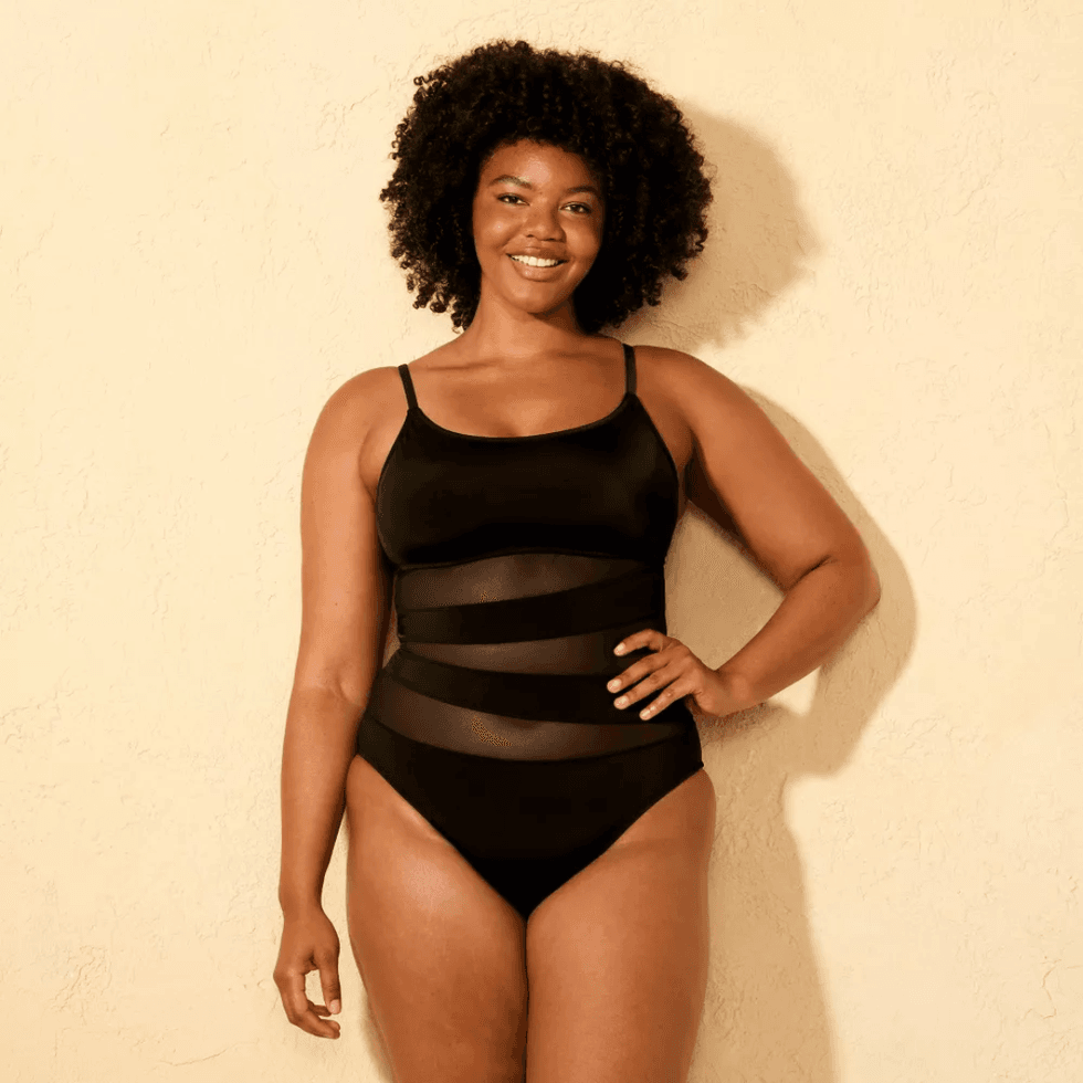 Shade & Shore Mesh Scoop Neck One Piece Swimsuit