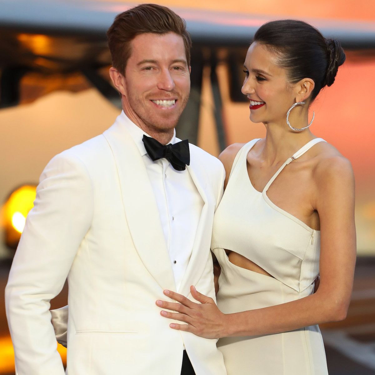 shaun white and nina dobrev at the top gun maverick premiere